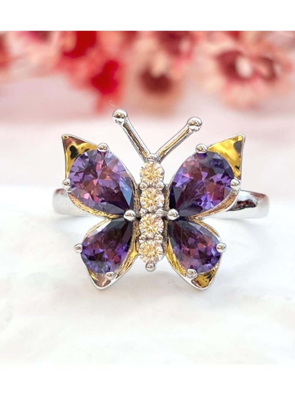 Butterfly Figural Amethyst Vintage Sterling Silver 925 Vintage Ring - sz 8